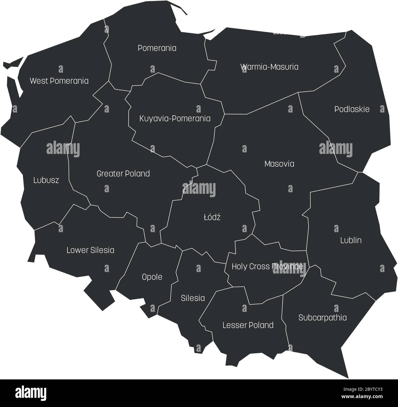 Voïvodéchis de Pologne. Carte des divisions administratives régionales des pays. Illustration vectorielle colorée. Illustration de Vecteur