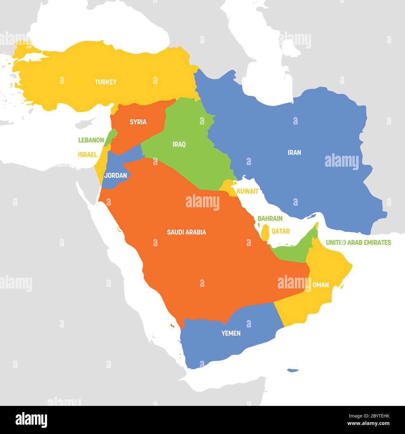 Région de l'Asie occidentale. Carte des pays d'Asie occidentale ou du Moyen-Orient. Illustration vectorielle. Illustration de Vecteur