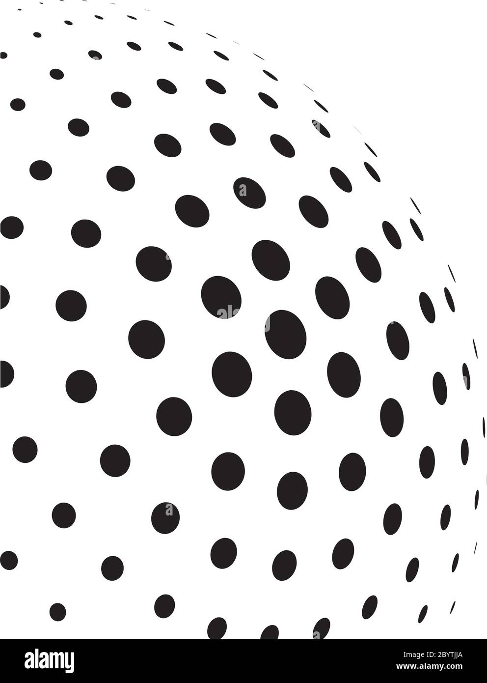 Sphère 3D demi-teinte abstraite de points de cercle dans une disposition radiale. Élément vectoriel simple et moderne en noir et blanc. Illustration de Vecteur