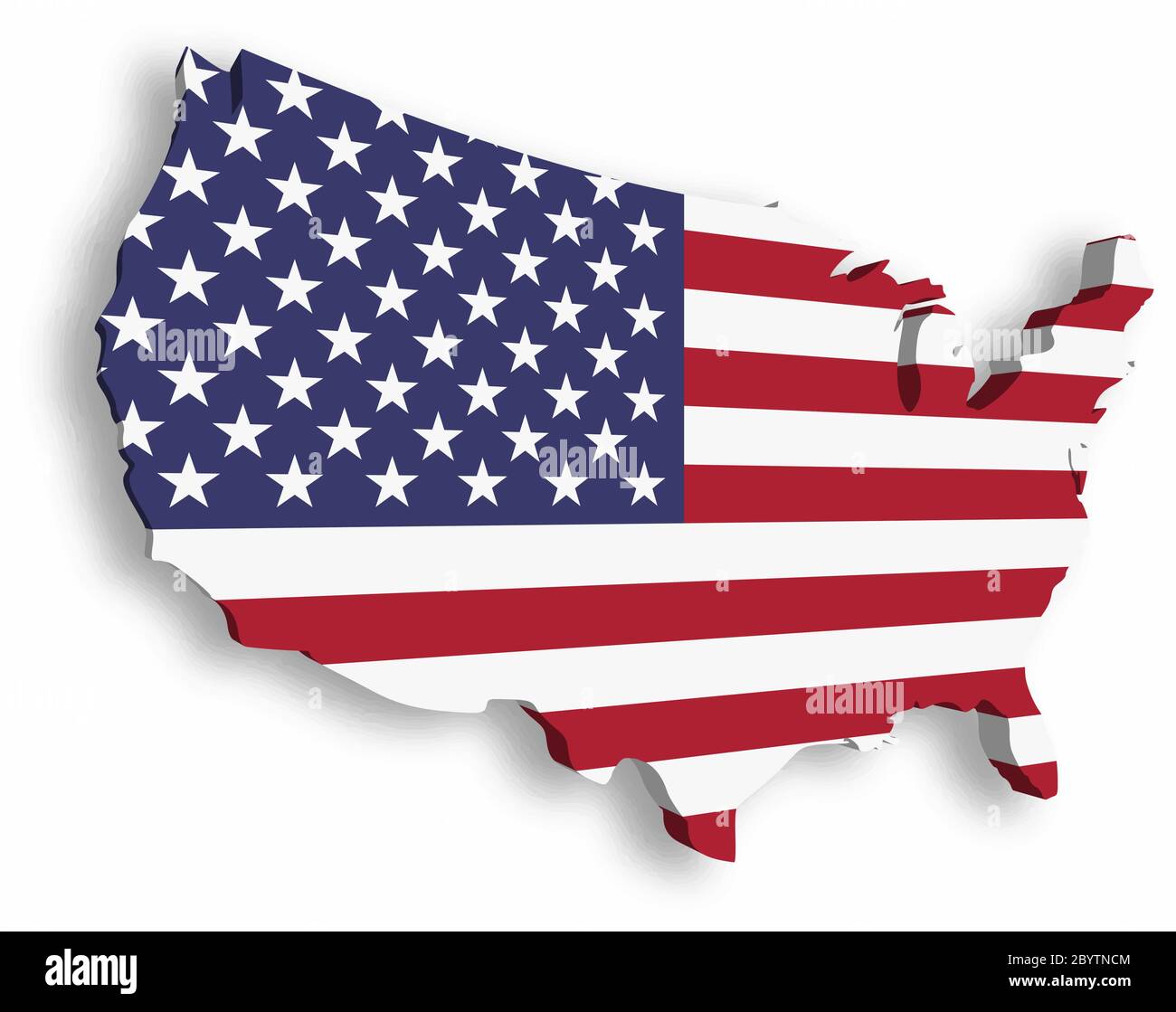 Carte 3D des Etats-Unis, alias Etats-Unis d'Amérique, en forme de carte des Etats-Unis. Illustration vectorielle avec ombre portée isolée sur fond blanc. Illustration de Vecteur