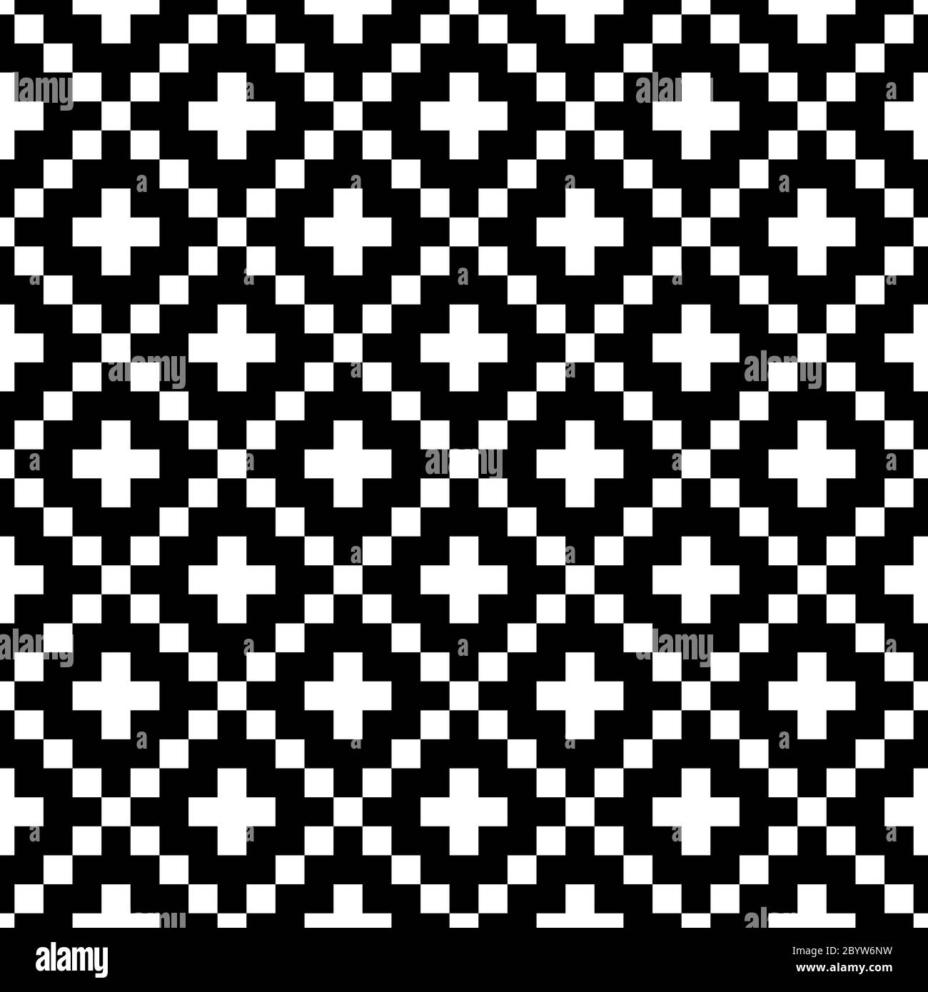 Motif vectoriel de style pixel sans couture. Ornements blancs noirs sur fond blanc. Nuance de tissu de style nordique. Illustration de Vecteur