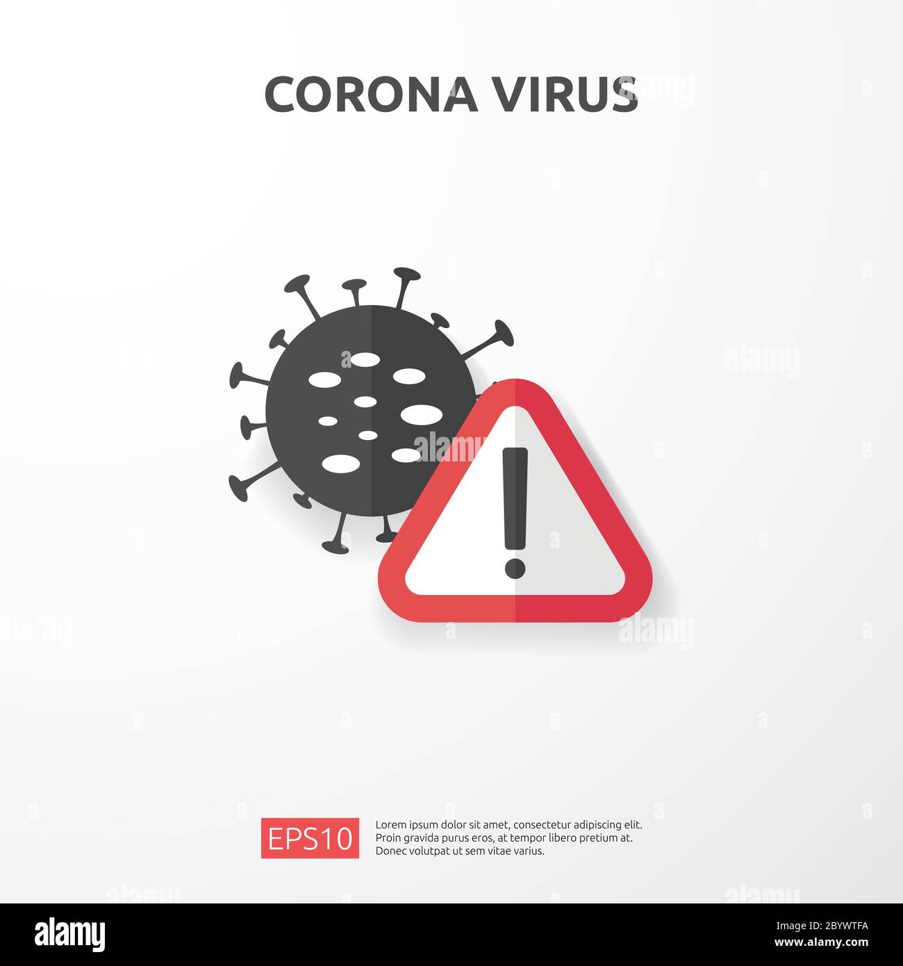 Épidémie pandémique de coronavirus Covid-19 la prudence alerte attaque le danger et la maladie à risque pour la santé publique. Illustration de l'icône du signe de virus Corona Illustration de Vecteur