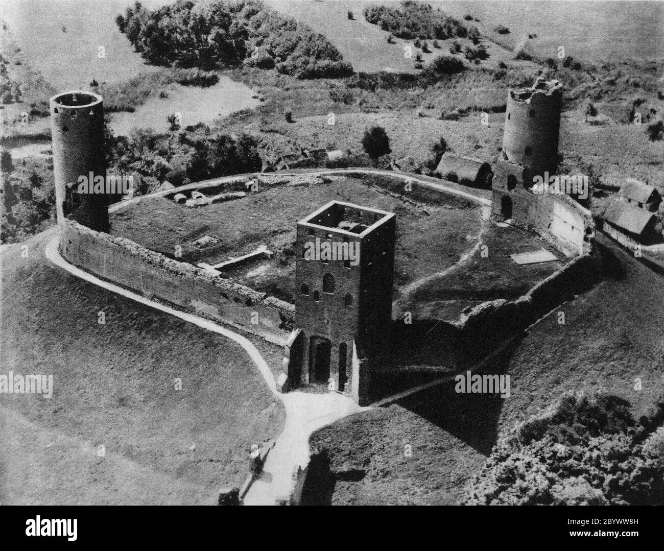 Château de Czersk - vue aérienne (avant 1952) Banque D'Images