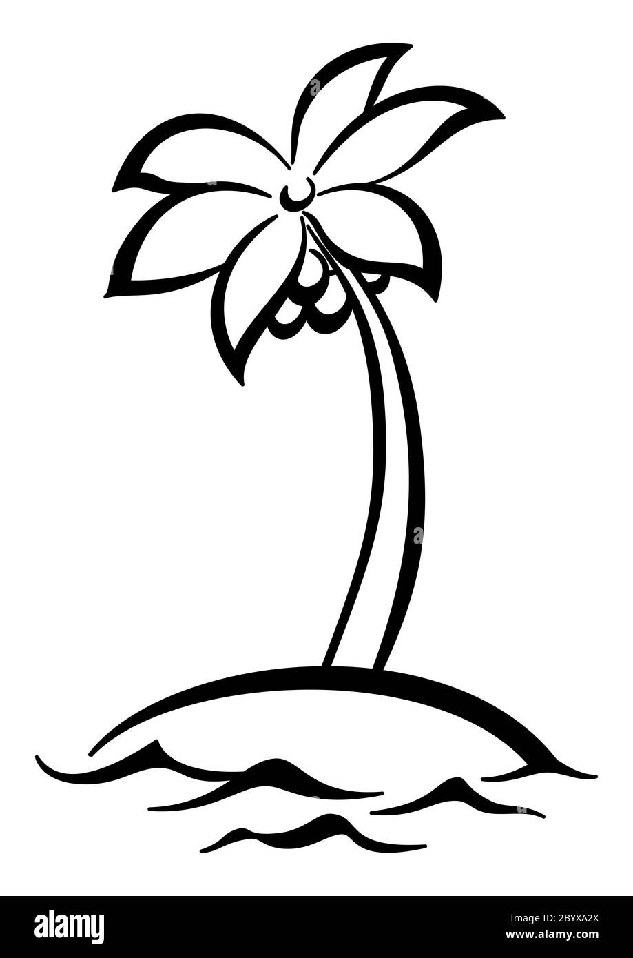 Île tropicale avec des silhouettes de palmiers Banque D'Images