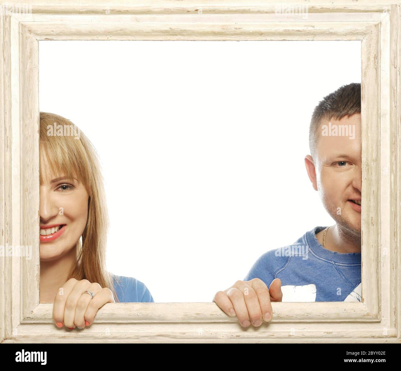 Couple amoureux dans le cadre photo. Banque D'Images