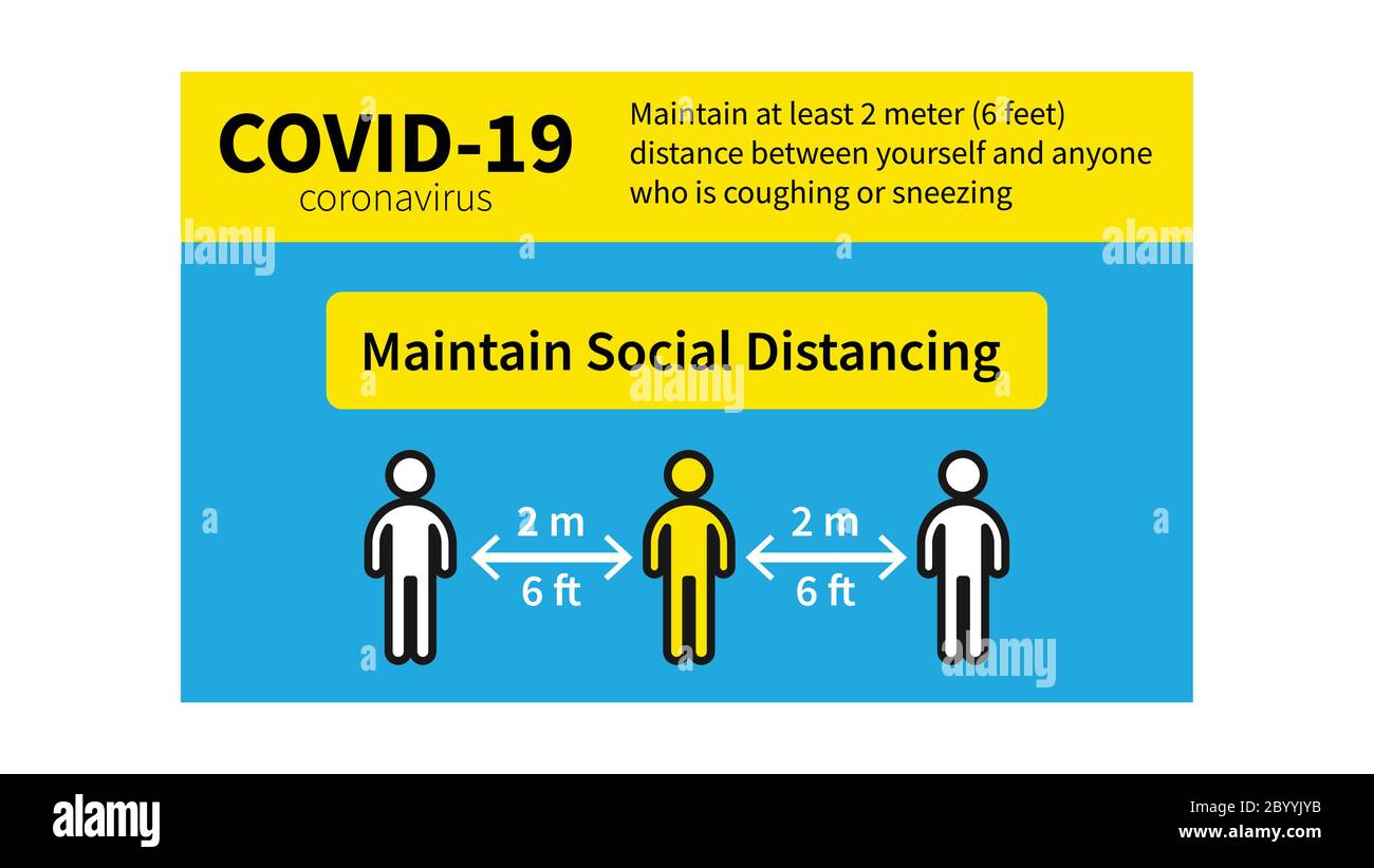 Avis s'il vous plaît garder à l'écart et pratiquer la distanciation sociale pour arrêter la propagation du coronavirus covid-19 Illustration de Vecteur