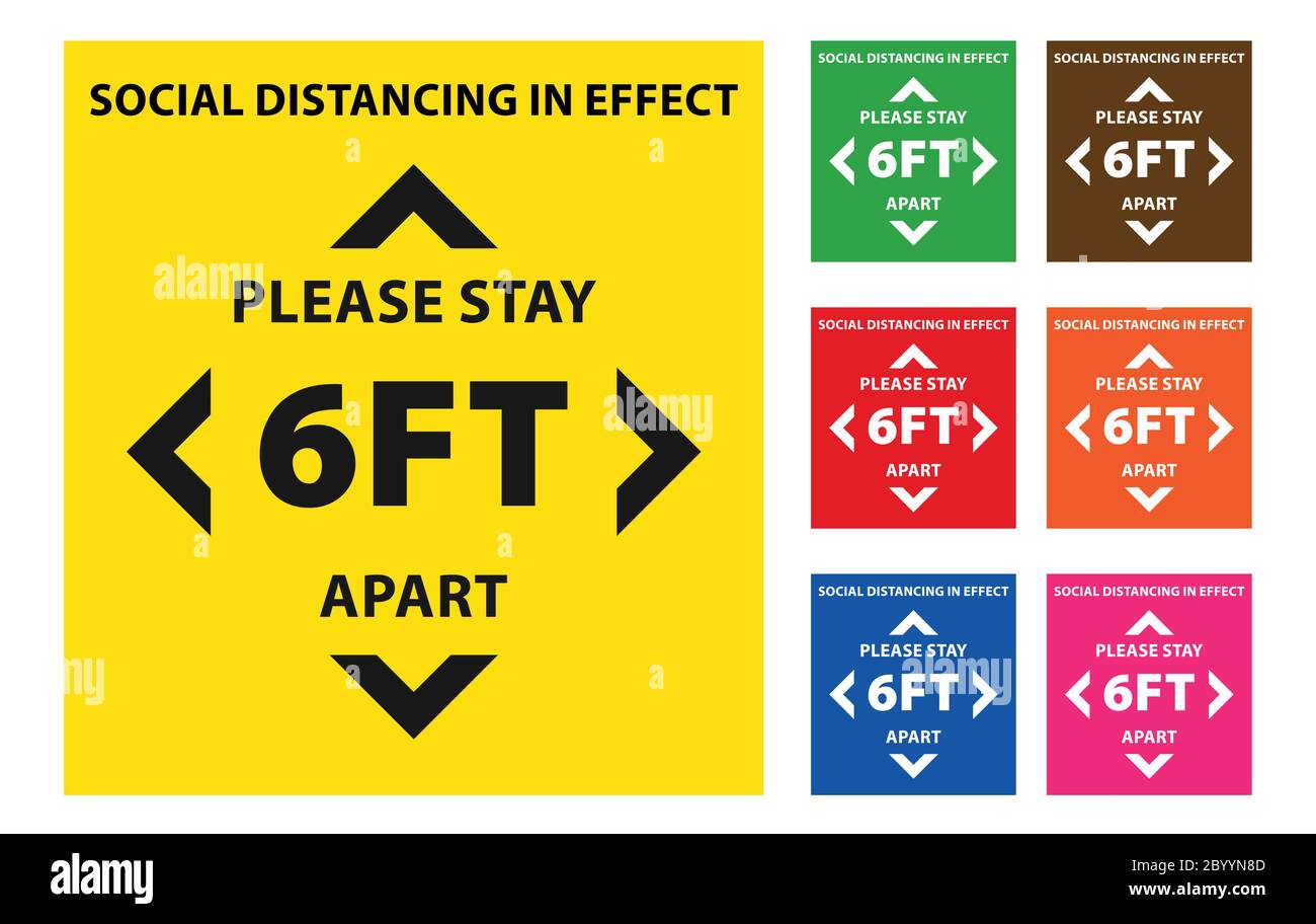 Avis : veuillez garder à l'écart et pratiquer la distanciation sociale pour arrêter la propagation de l'enseigne du sol du coronavirus covid-19 Illustration de Vecteur