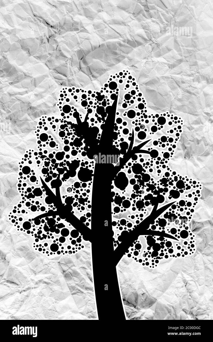 Ensemble d'arbres avec des feuilles de papier froissé Banque D'Images