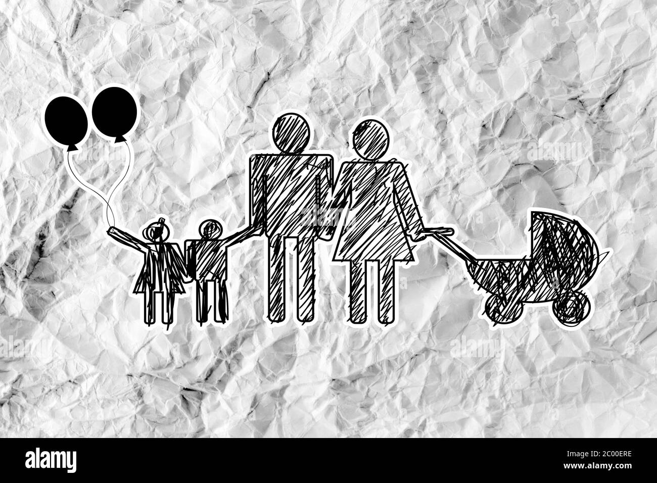 Icône de famille Personnes Personnes pictogramme sur papier froissé Banque D'Images