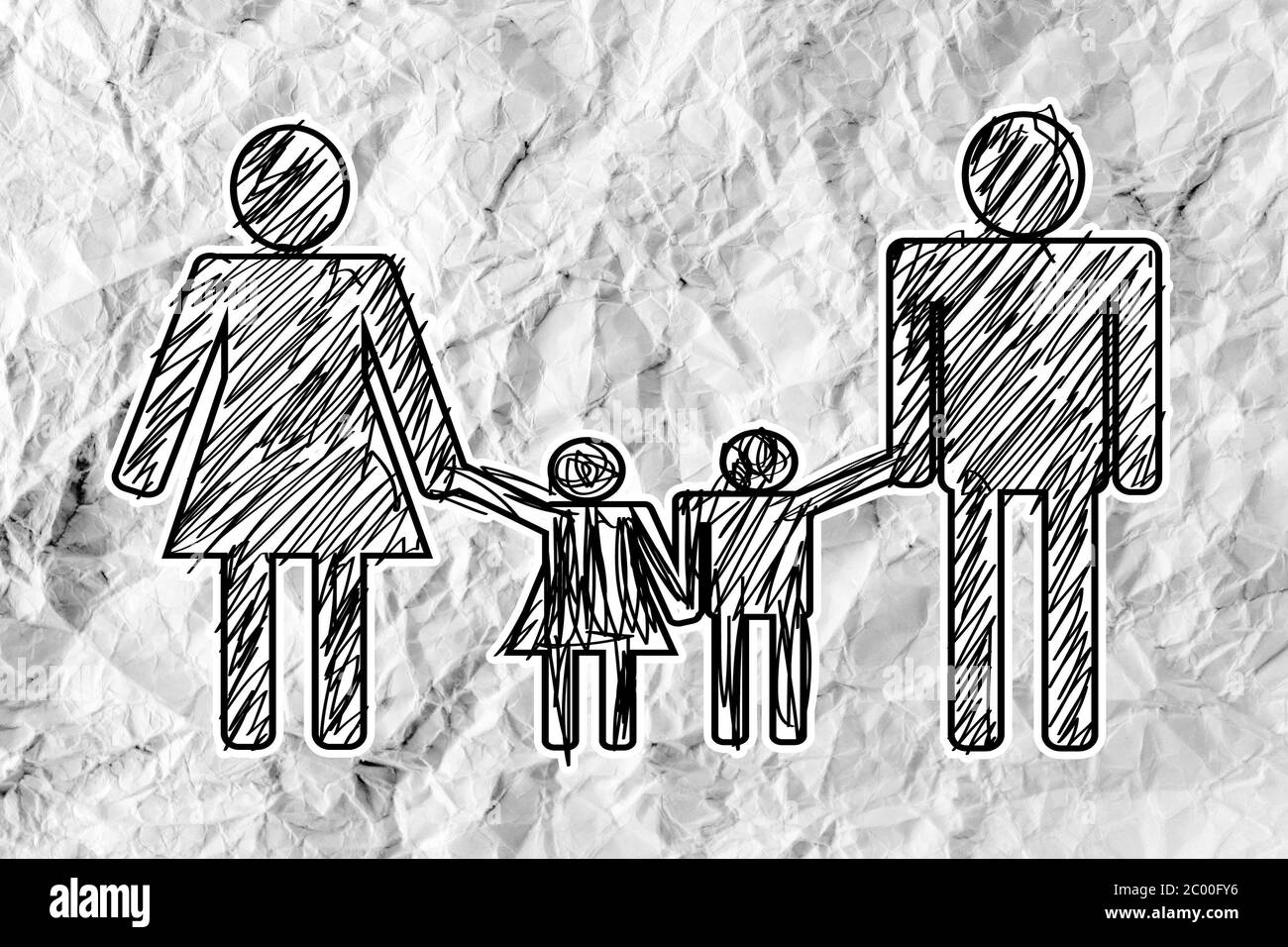 Icône de famille Personnes Personnes pictogramme sur papier froissé Banque D'Images