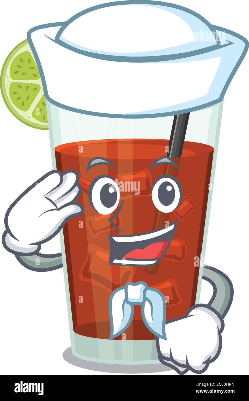 Smiley Sailor personnage de dessin animé de cuba libre cocktail portant chapeau blanc et cravate Illustration de Vecteur