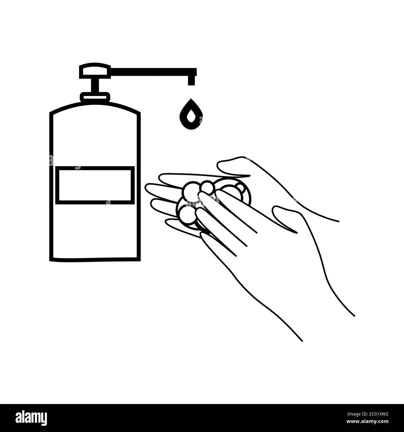 désinfection des mains à l'aide d'un désinfectant pour les mains dans un distributeur. icône et symbole Banque D'Images