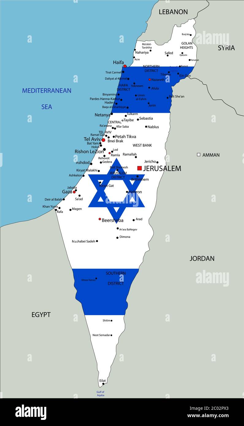 Israël carte politique très détaillée avec drapeau national. Illustration de Vecteur