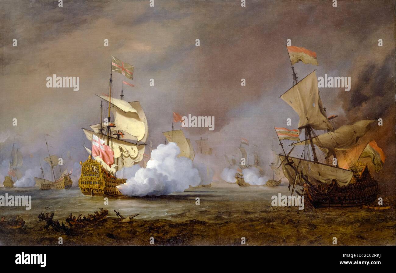 La bataille de Lowestoft, 13 juin 1665, (deuxième guerre anglo-hollandaise), peinture de Willem van de Velde le Jeune, vers 1700 Banque D'Images