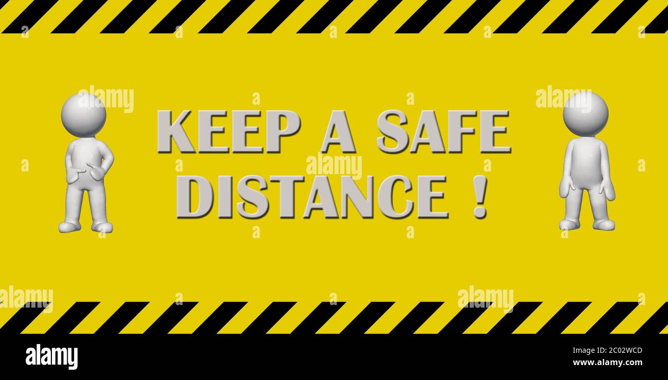Gardez une distance de sécurité - marquage sur un panneau d'avertissement avec des bandes d'avertissement de couleur jaune noire - illustration 3D Banque D'Images