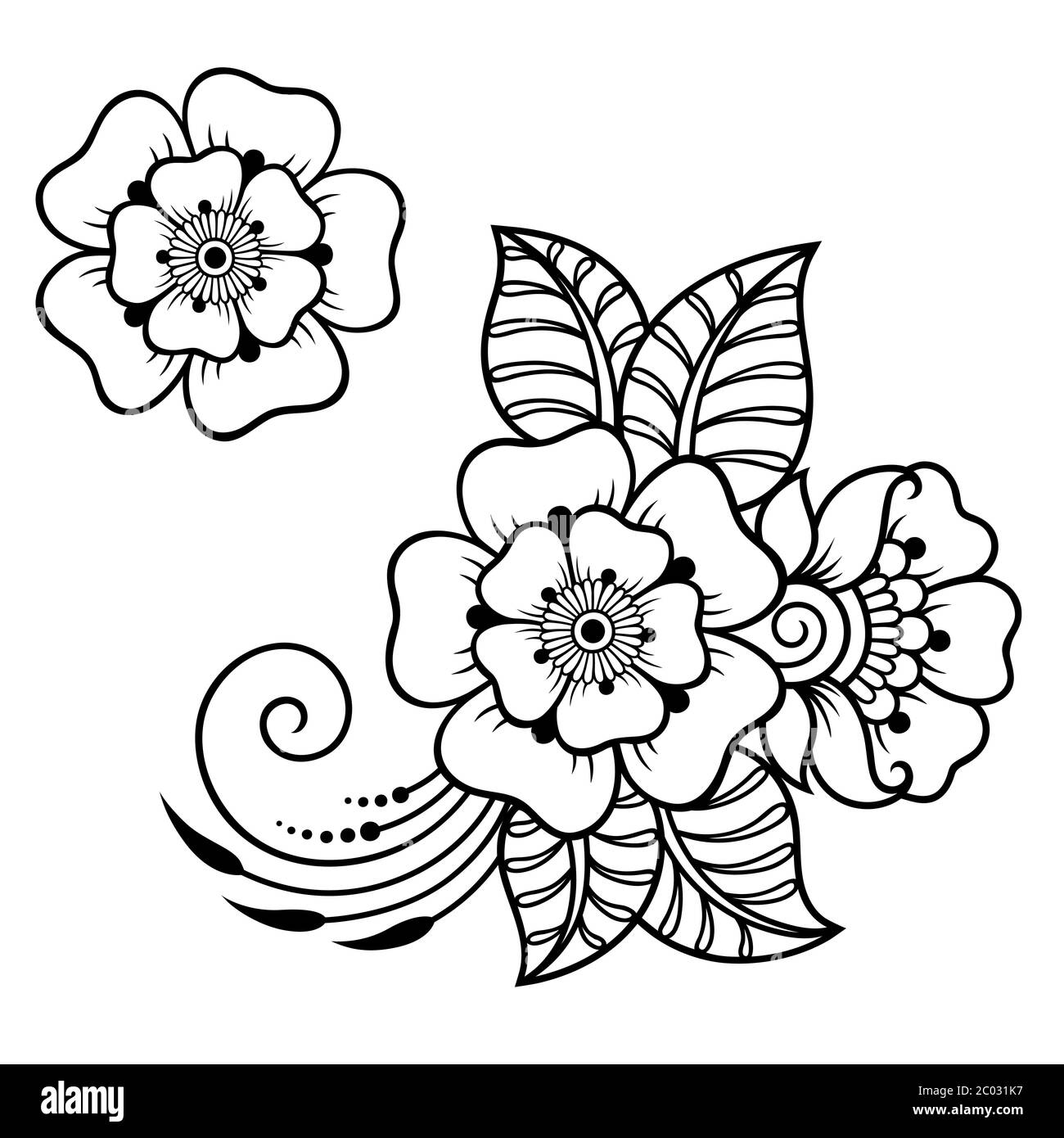 Ensemble de motif de fleurs Mehndi pour le dessin et le tatouage de Henné. Décoration ethnique orientale, de style indien. Illustration de Vecteur