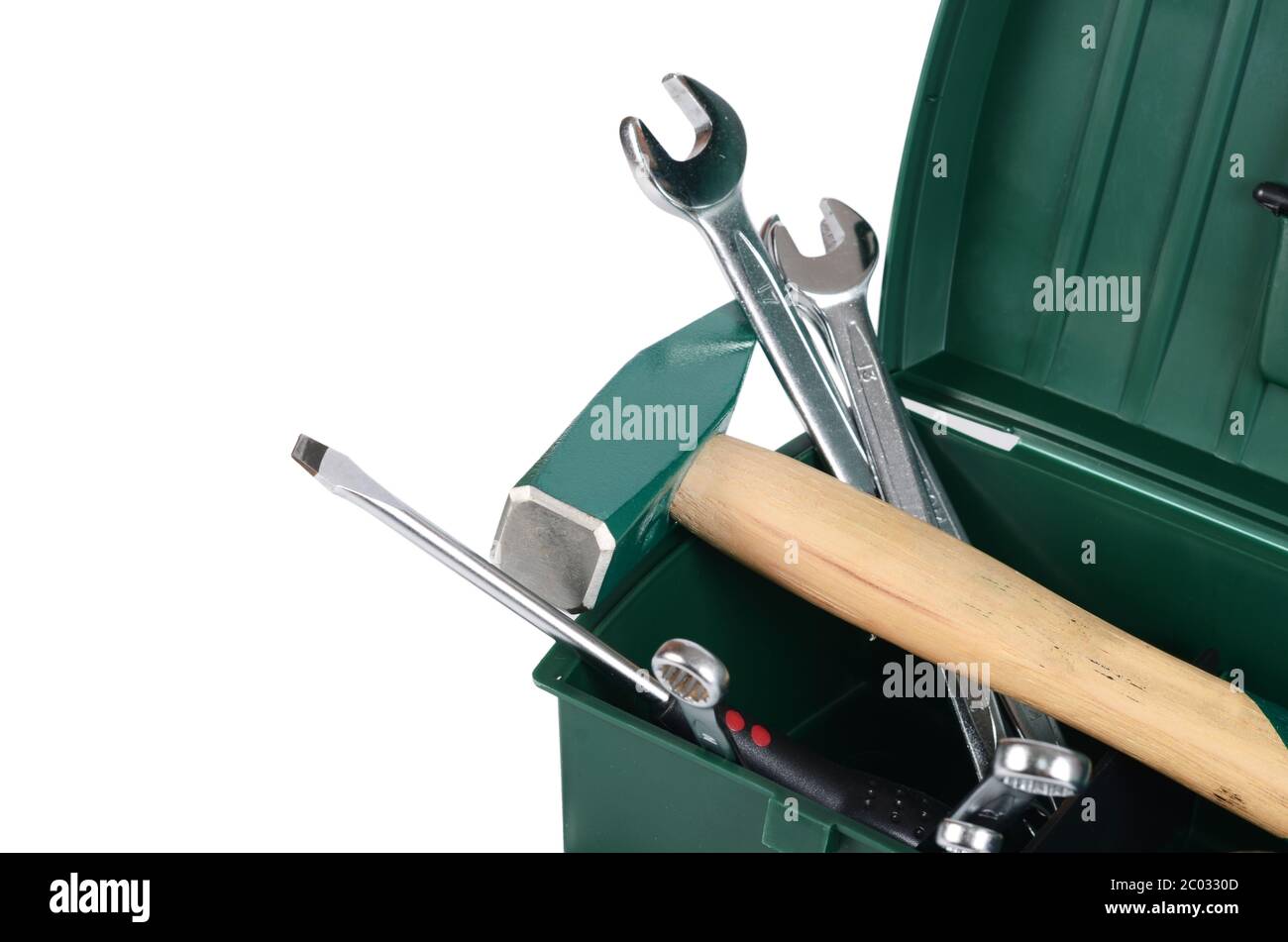 Boîte avec des outils de construction isolé Banque D'Images