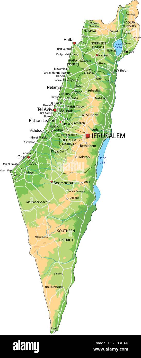 Situe Israel Sur Une Carte Physique D'Israël (affiche Murale En Papier Plastifié) [GA Carte Israël