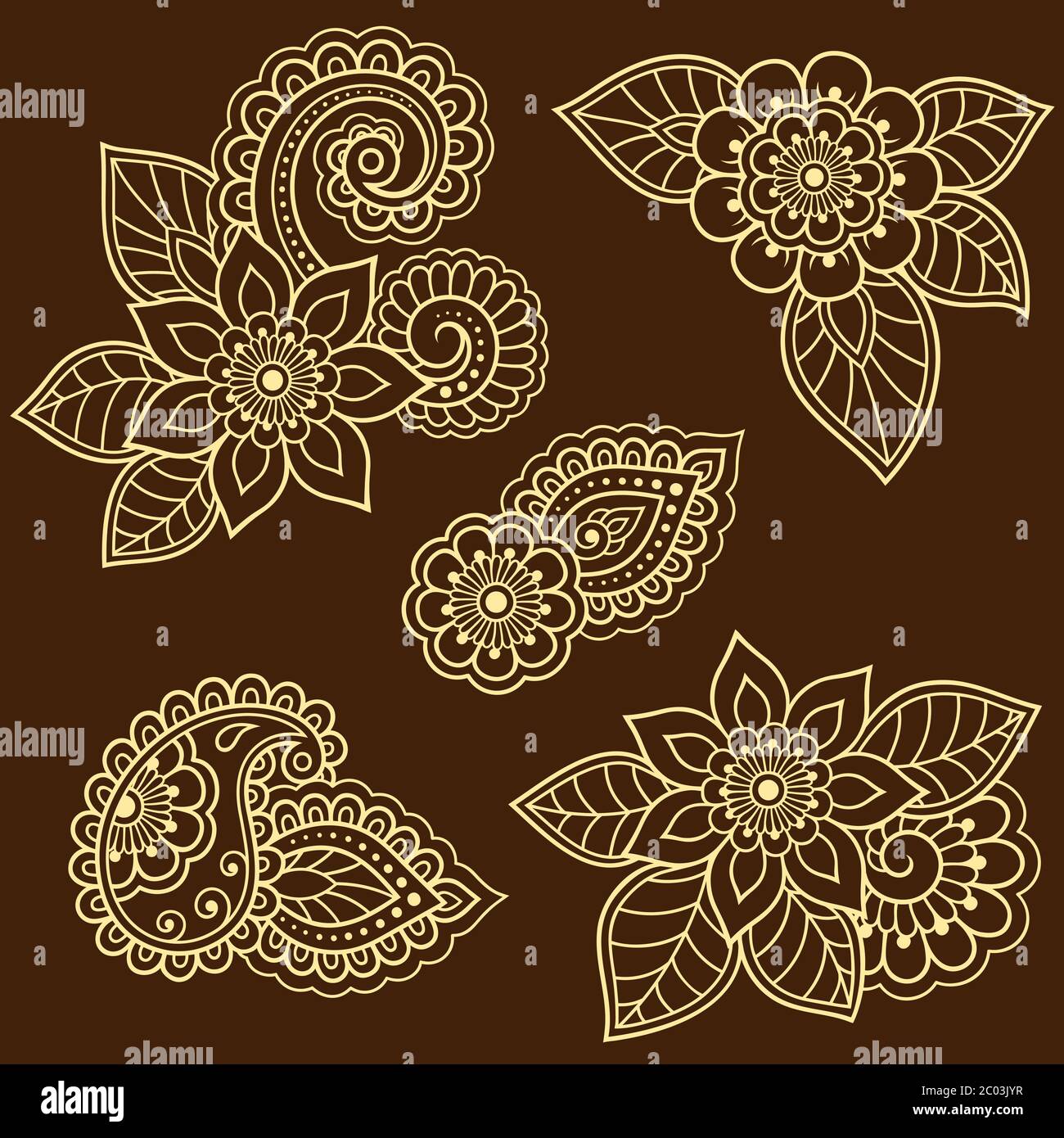 Ensemble de motif de fleurs Mehndi pour le dessin et le tatouage de Henné. Décoration ethnique orientale, de style indien. Illustration de Vecteur