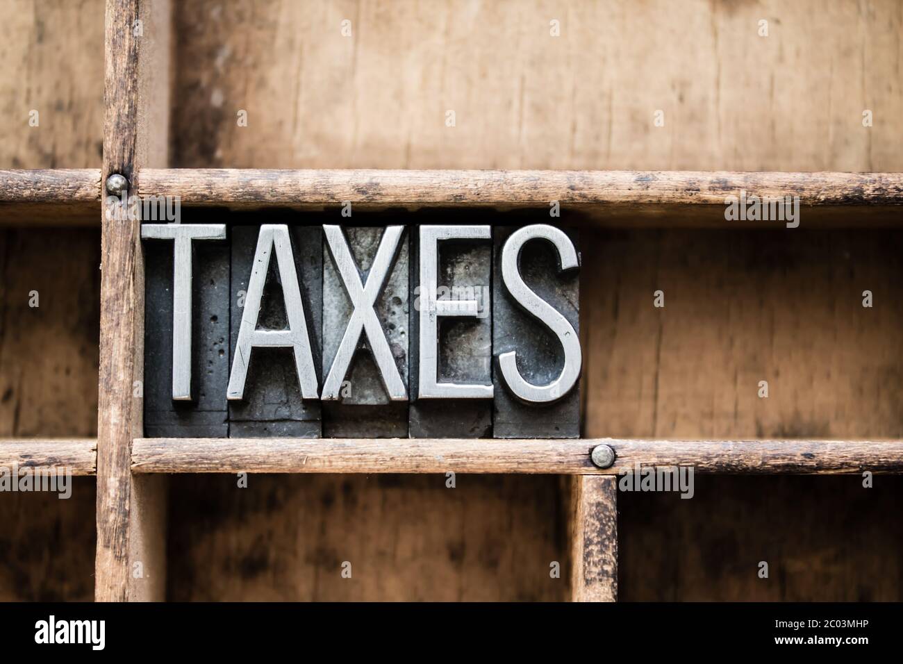 Taxes Type de typographie vintage dans tiroir Banque D'Images