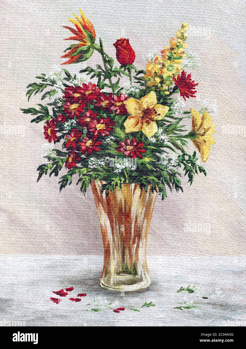 Peindre des fleurs dans un vase en verre Banque D'Images