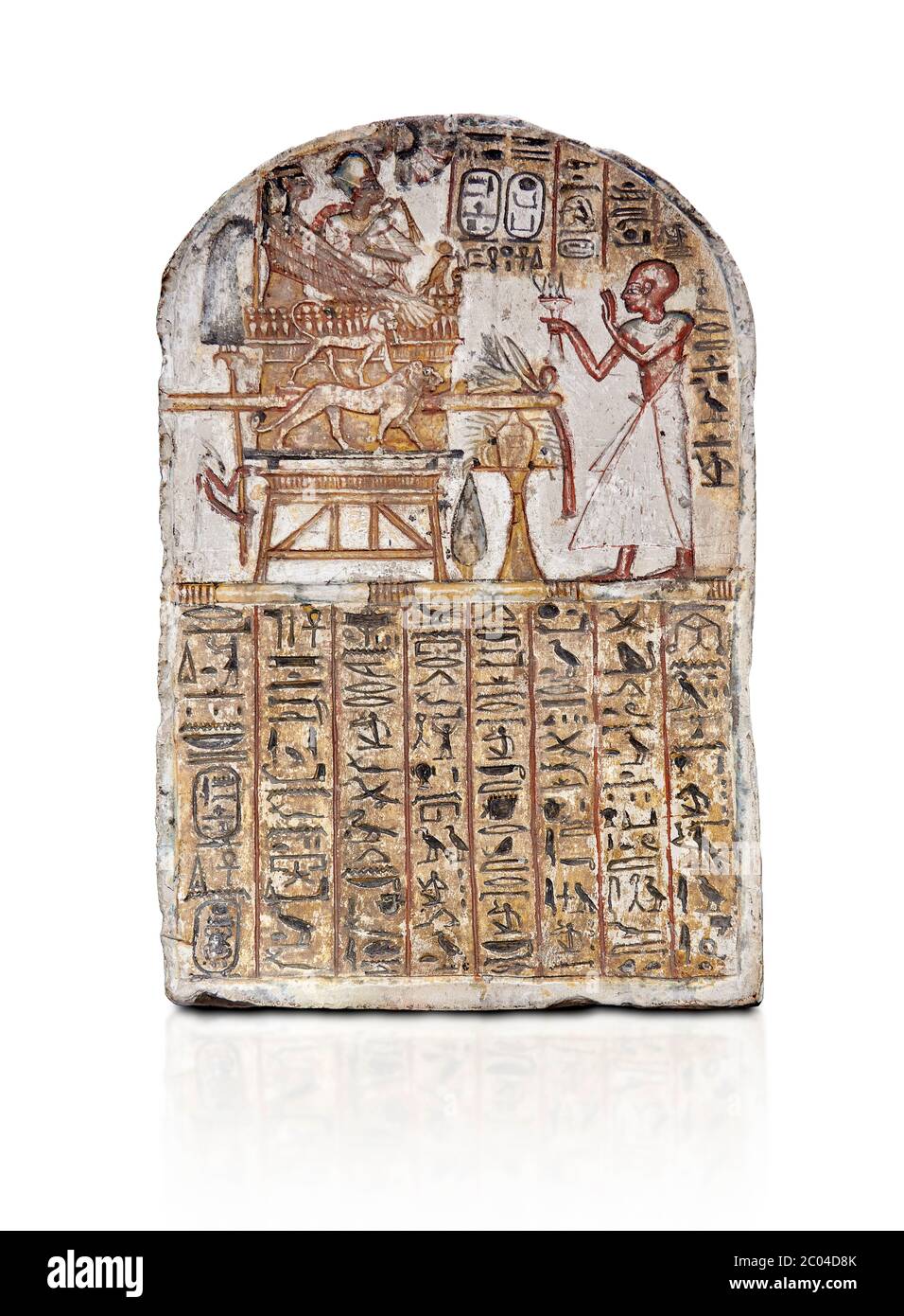 Ancien stèle égyptien d'Amenemope dédié à Amenhotep I et Ahmose-Nefertari, calcaire, Nouveau Royaume, 19e dynastie, (1279-1213 av. J.-C.), Deir el-Medini Banque D'Images