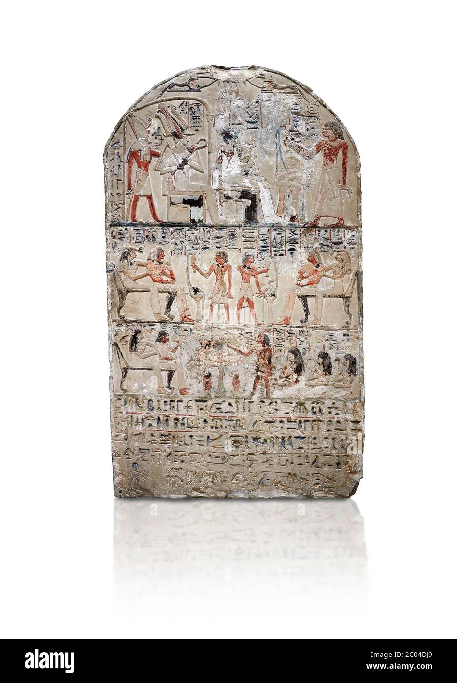 Stèle égyptienne antique de la norme de porteur Maienhekau, calcaire, Nouveau Royaume, 18e dynastie, (1458-1425 av. J.-C.), DAbydos, Musée égyptien, Turin. Blanc Banque D'Images