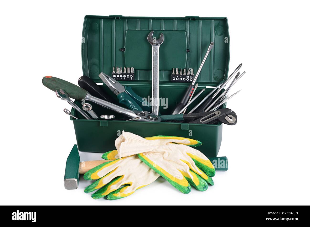 Boîte avec des outils de construction isolé Banque D'Images