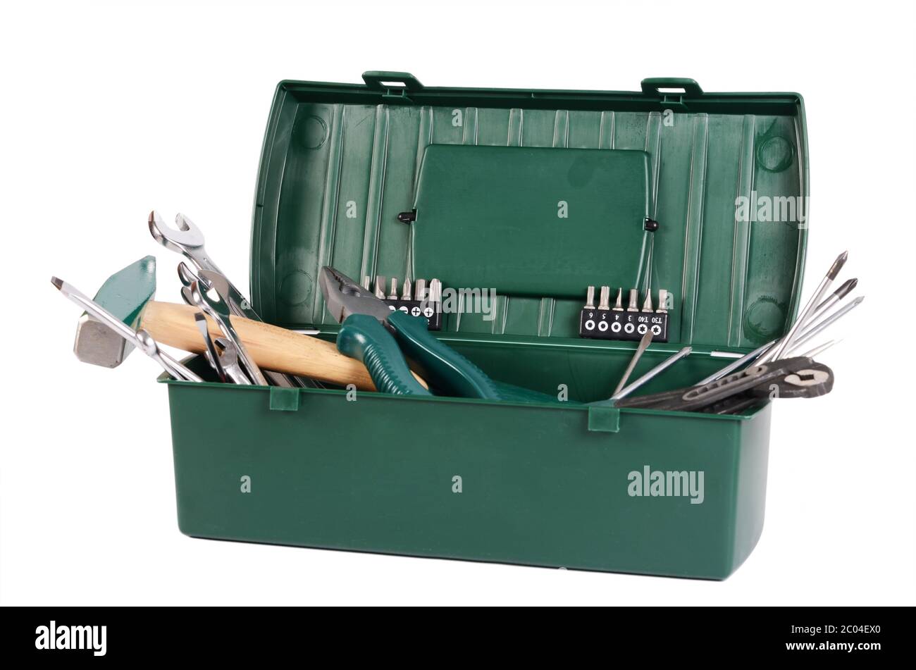 Boîte avec des outils de construction isolé Banque D'Images