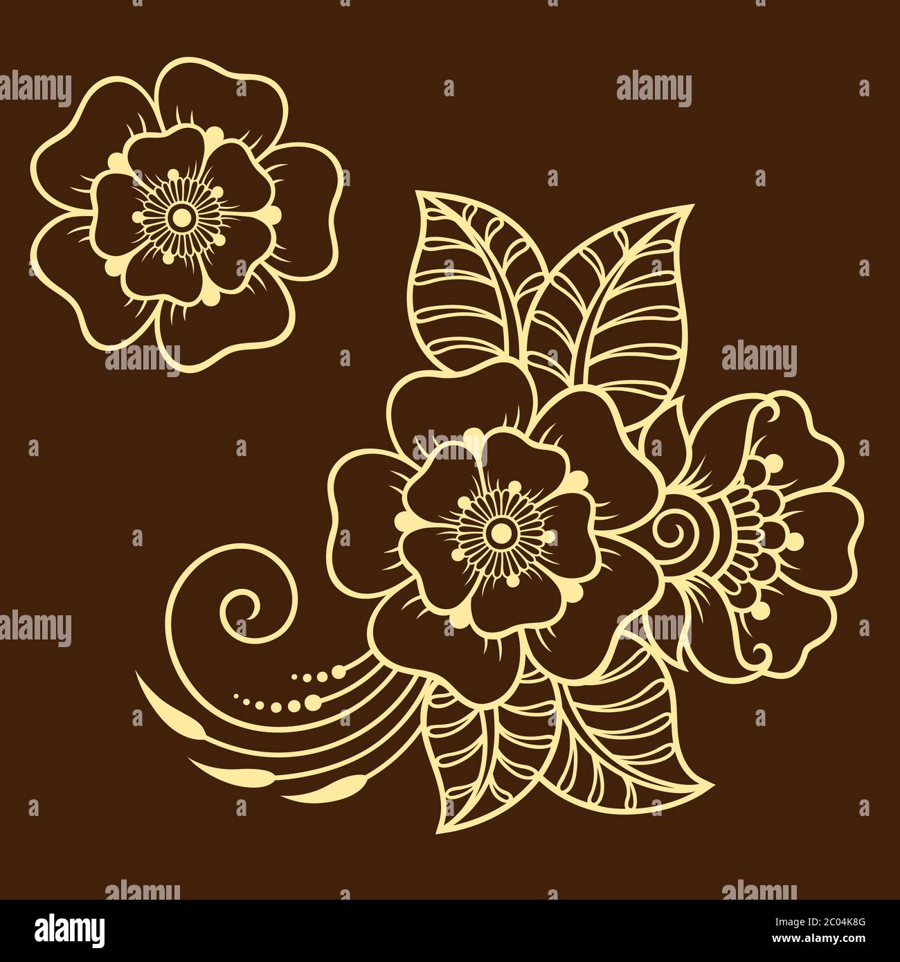 Ensemble de motif de fleurs Mehndi pour le dessin et le tatouage de Henné. Décoration ethnique orientale, de style indien. Illustration de Vecteur
