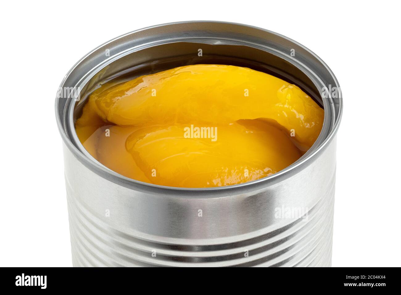 Tranches de mangue en conserve au sirop dans une boîte métallique isolée  sur blanc. Détails Photo Stock - Alamy