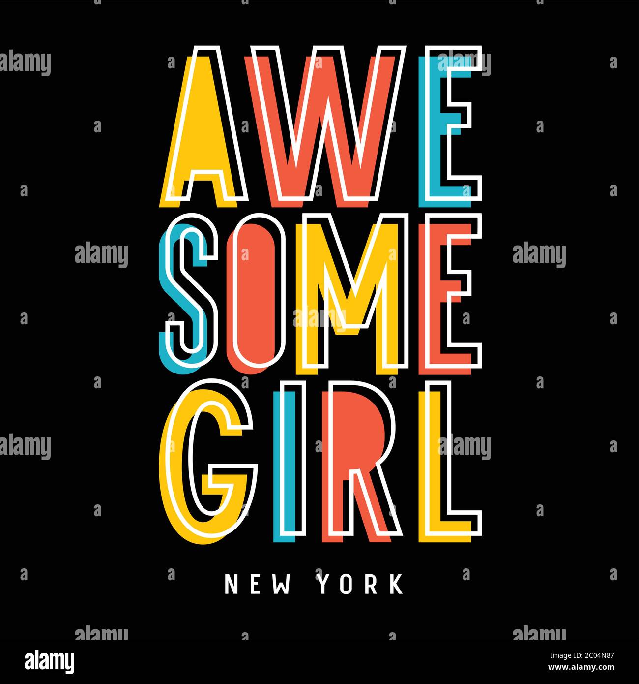 Texte « Awesome girl New York » pour motif t-shirt enfant. Vecteurs Illustration de Vecteur