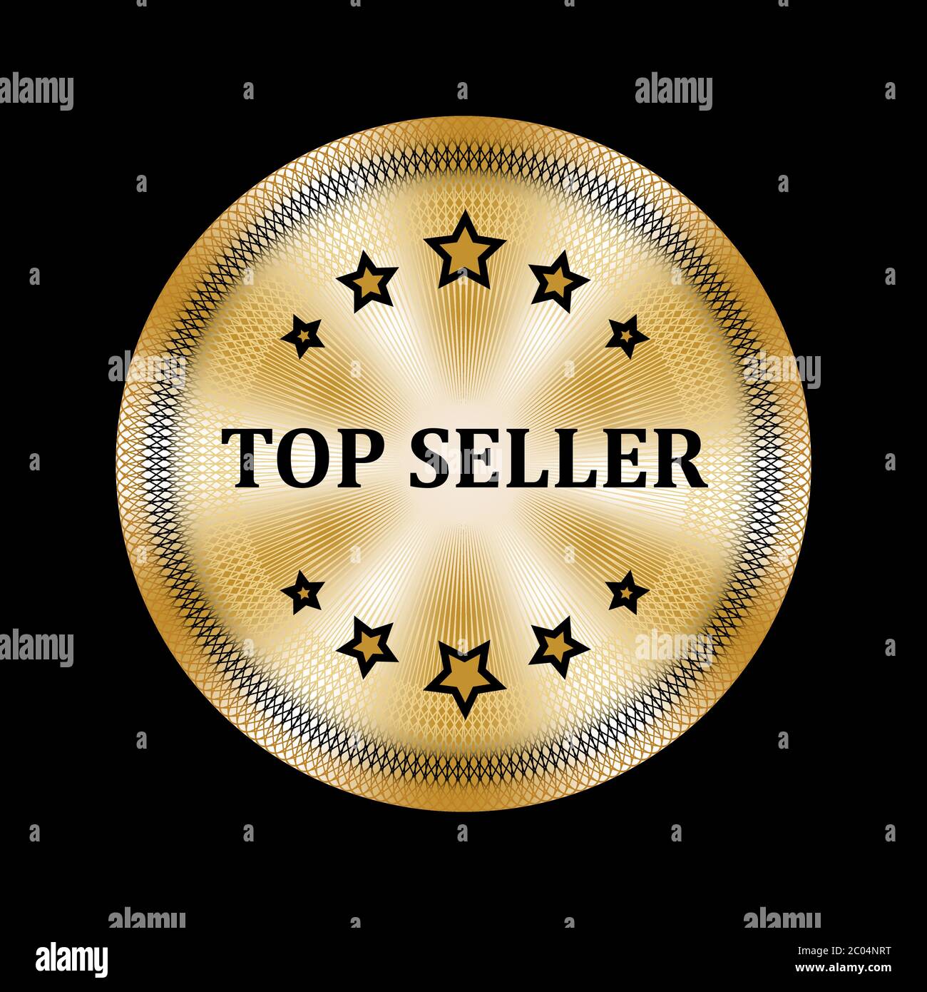 Médaille d'or avec cinq étoiles et signe du meilleur vendeur pour la conception d'étiquette. Modèle de médaille d'or à vecteur vibrant Illustration de Vecteur