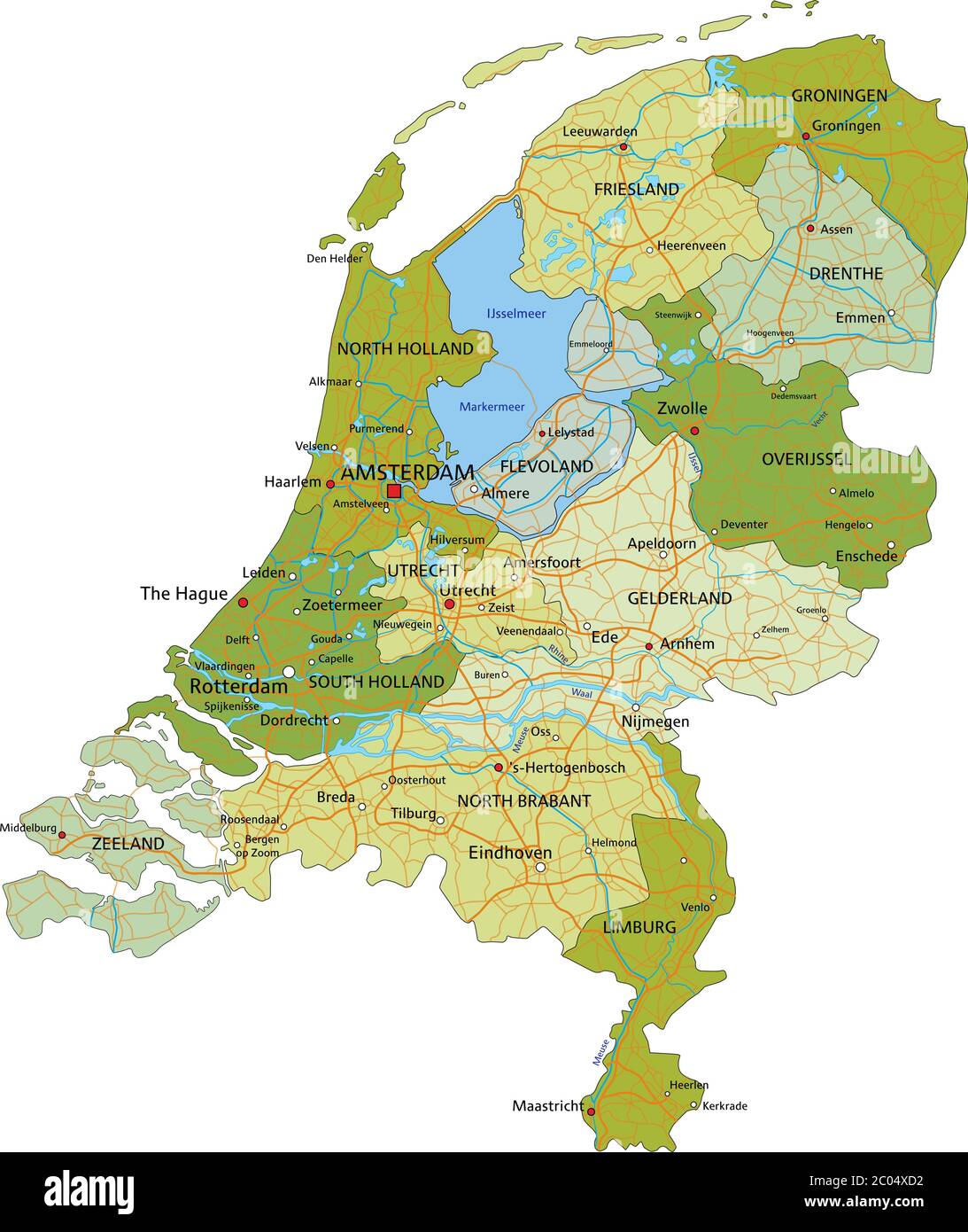 Carte politique modifiable très détaillée avec couches séparées. Pays-Bas  Image Vectorielle Stock - Alamy