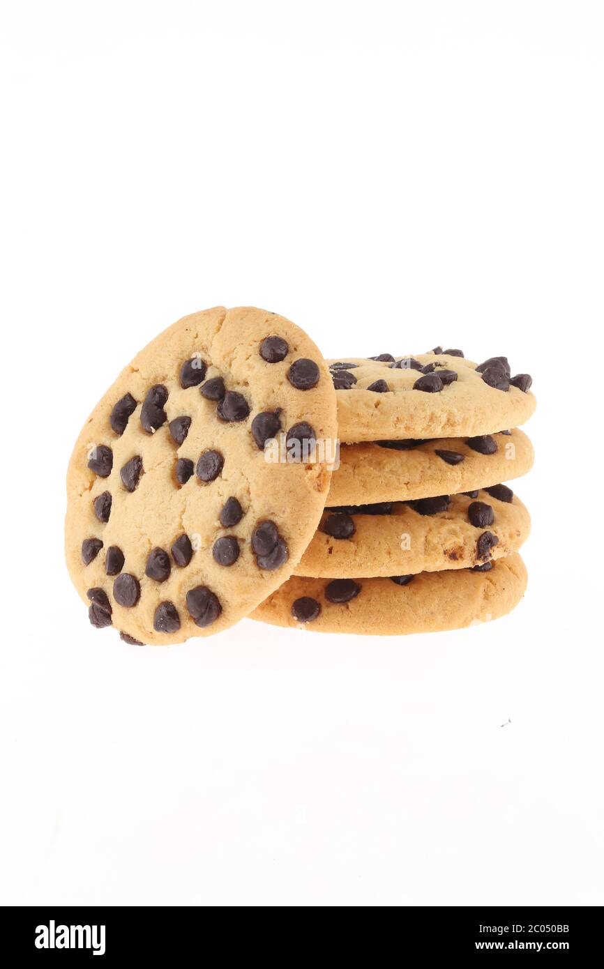 Une photo de la tête de biscuits de pépites de chocolat avec une tranche de chocolat, avec espace de copie Banque D'Images