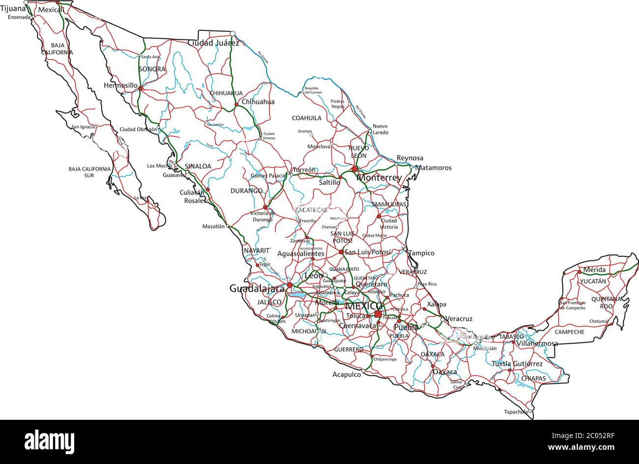 Carte routière et routière du Mexique. Illustration vectorielle. Illustration de Vecteur