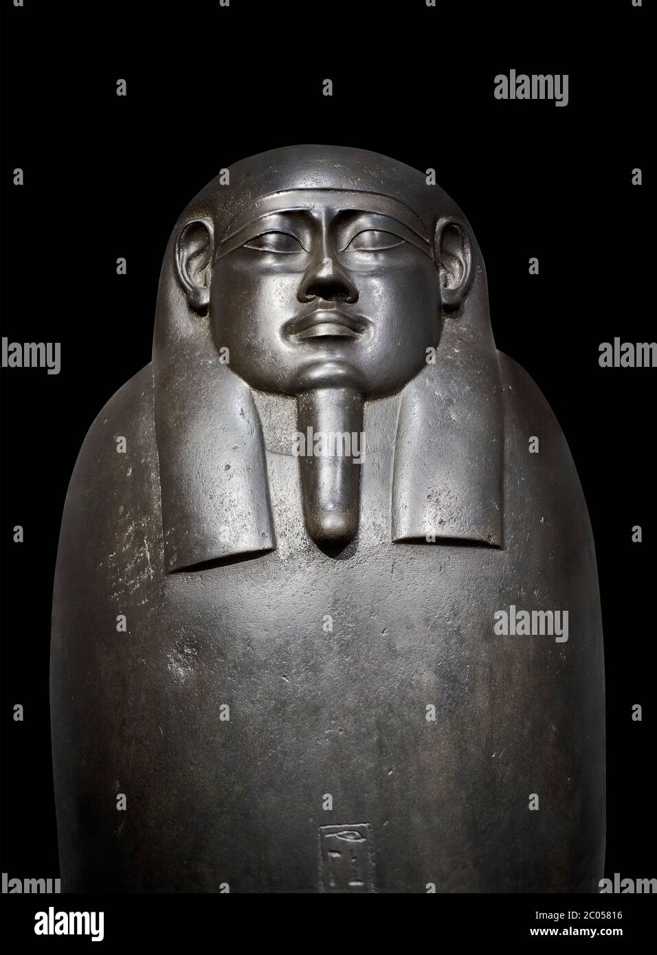 Sarcophage de basalte égyptien antique de scribe royal Shepman - Thèbes Khokha, Tombeau de Djehutymes, TT32- période Ptolemaic précoce, 19e dynastie, 4e cent Banque D'Images
