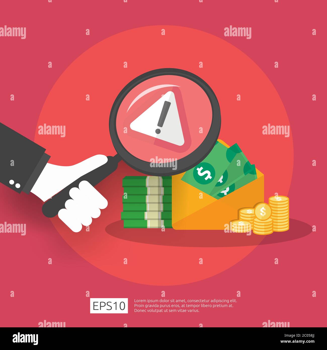 Concept anti-corruption, Stop et corruption. Pot-de-vin commercial avec de l'argent dans une enveloppe et un panneau d'avertissement d'interdiction. Illustration vectorielle dans un écran plat Illustration de Vecteur