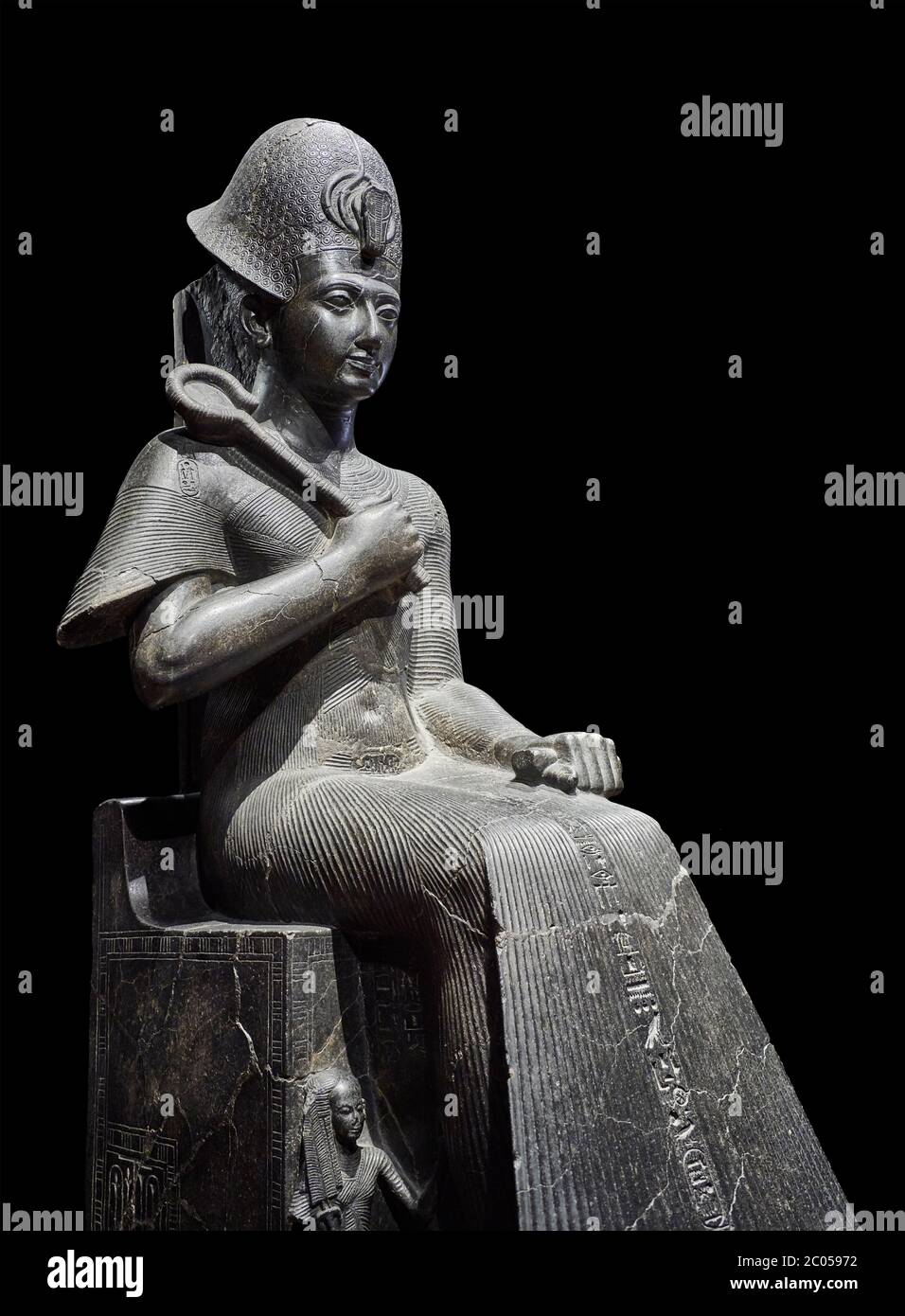 Ancienne statue égyptienne de Ramesses II. Granodiorite, Nouveau Royaume, 19e dynastie, (1279-1213 av. J.-C.), Karnak, Temple d'Amon. Musée égyptien, Turin. Noir Banque D'Images