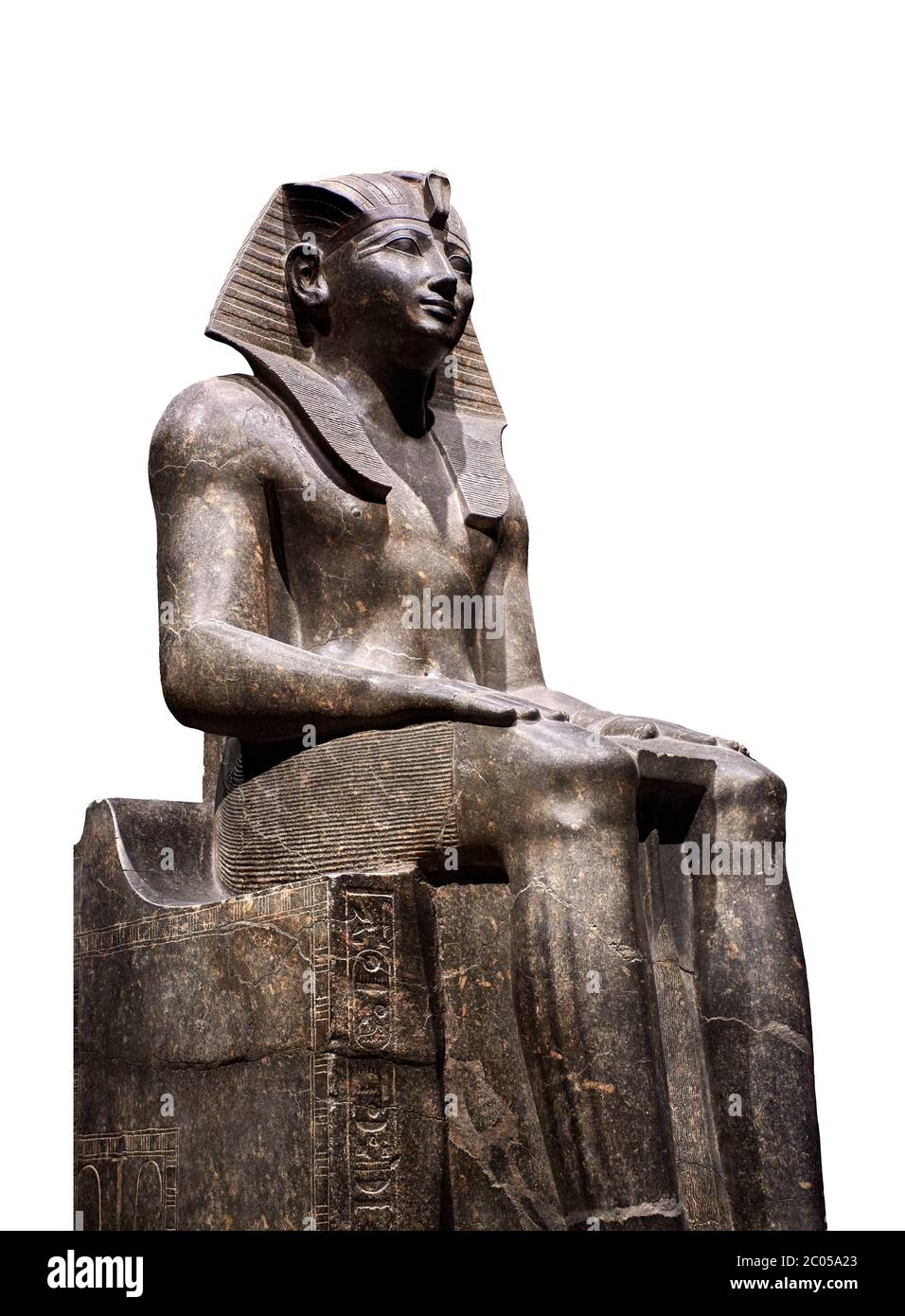 Ancienne statue égyptienne de Tuthmosis II, granodorite, Nouveau Royaume, 18e dynastie, (1479-1425 av. J.-C.), Karnak, Temple d'Amun. Musée égyptien, Turin. Blanc Banque D'Images