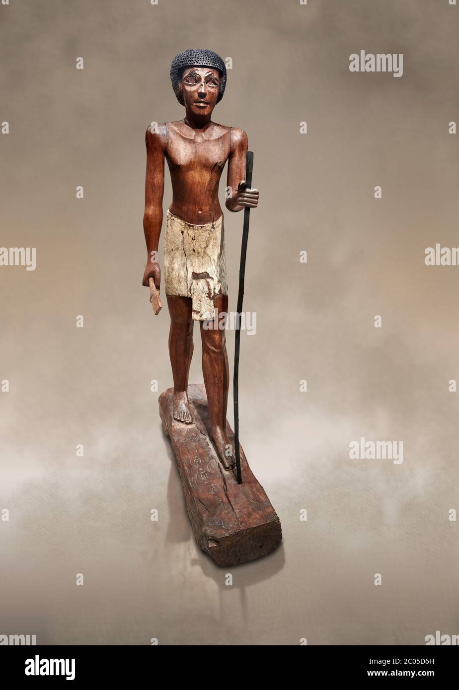 Ancienne statue en bois égyptien de Wepwawetemhat, Royaume du milieu, XIIe dynastie, (1939-1875 av. J.-C.), Asyut, tombe de Minhotep. Musée égyptien, Turin. Cat. 87 Banque D'Images