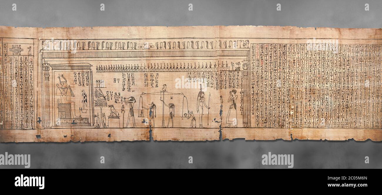 Livre égyptien antique des morts papyrus - Spell 126 - que dire dans le jugement devant Osiris, Livre des morts de Iufankh, période Ptolemaic (332- Banque D'Images