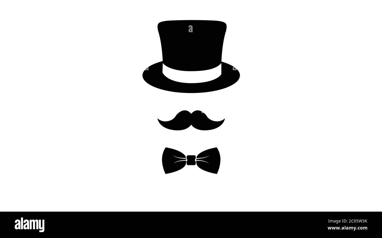 Vector isolé Illustration d'une icône représentant un chapeau, une  moustache et un noeud papillon Image Vectorielle Stock - Alamy