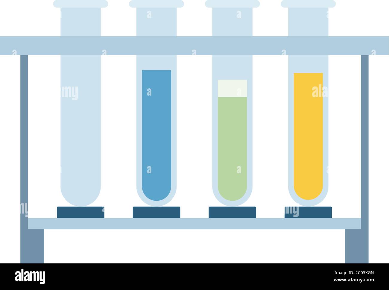 Tubes en verre de laboratoire avec liquide dans le support vecteur icône isolé à plat Illustration de Vecteur