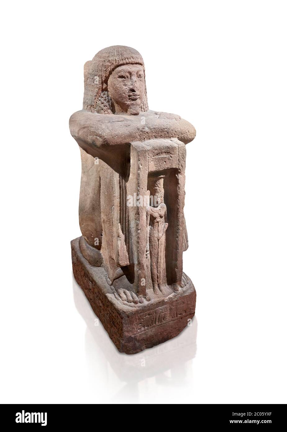 Ancienne statue égyptienne de Qen, prêtre d'Anukis, sanstone, Nouveau Royaume, 19e dynastie, (1292-1191 av. J.-C.), Isalnd de sehel. Musée égyptien, Turin. Blanc Banque D'Images