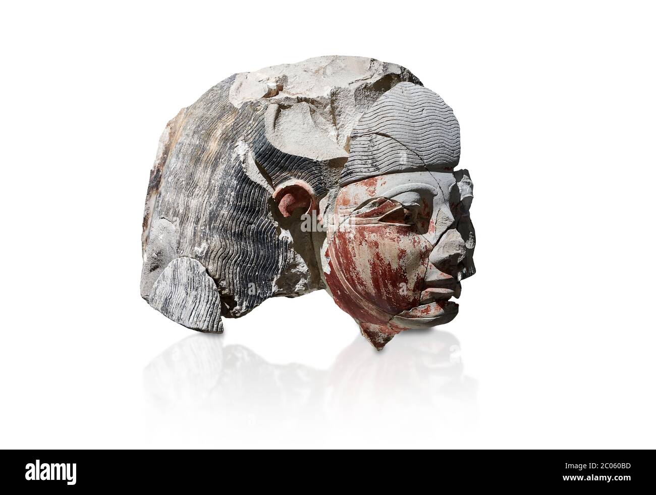 Ancienne statue égyptienne tête d'un monarque, calcaire, Royaume du milieu, XIIe dynastie mis, (1900-1850 av. J.-C.), Qqw el-Kebir, tombe de l'IBU. Musée égyptien, Tu Banque D'Images