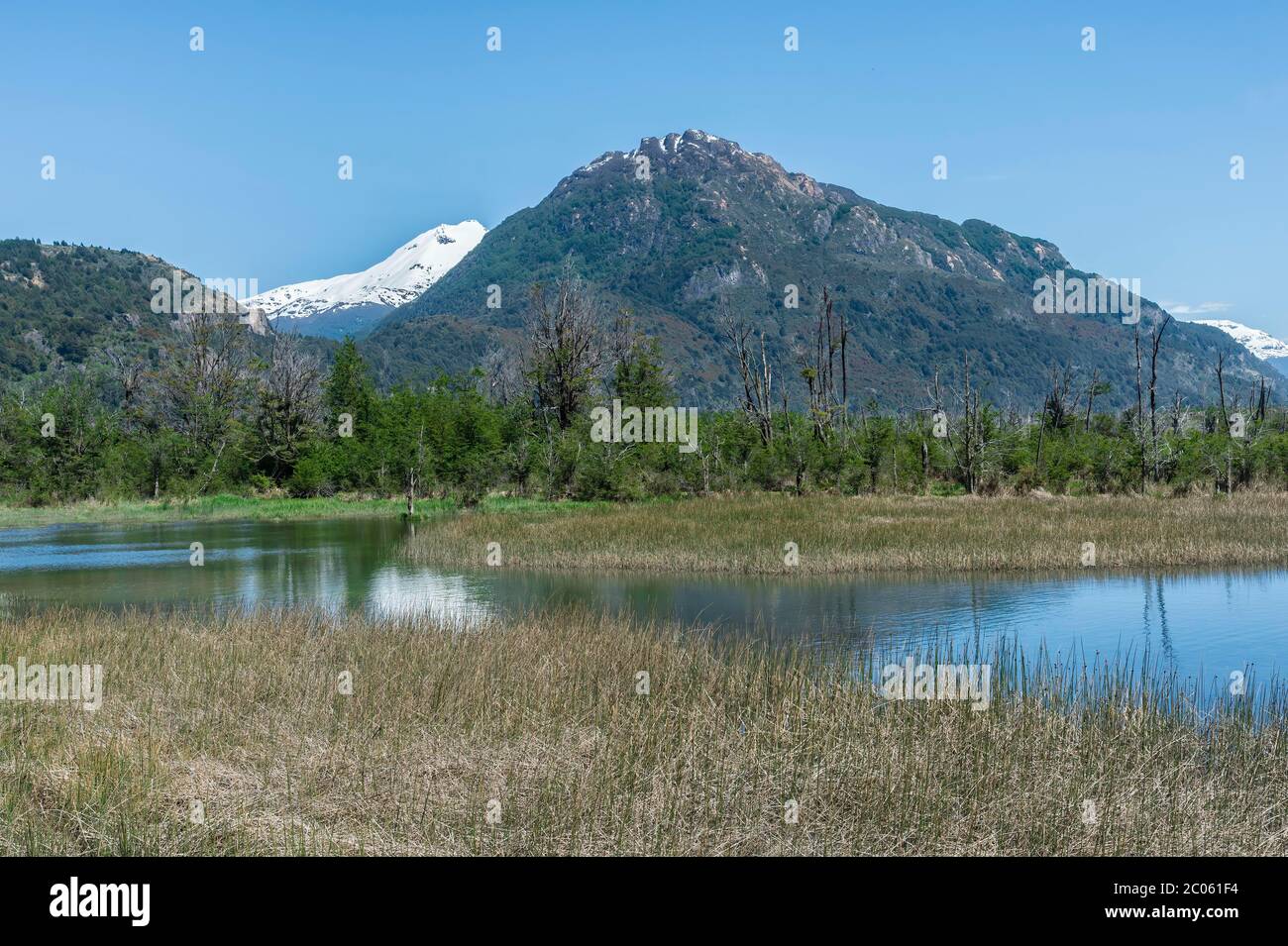 Chaîne de montagnes Castillo et vallée de la rivière Ibanez vue depuis la route panaméricaine, région d'Aysen, Patagonie, Chili Banque D'Images