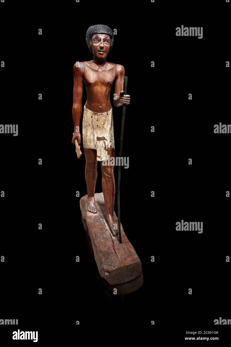 Ancienne statue en bois égyptien de Wepwawetemhat, Royaume du milieu, XIIe dynastie, (1939-1875 av. J.-C.), Asyut, tombe de Minhotep. Musée égyptien, Turin. Cat. 87 Banque D'Images