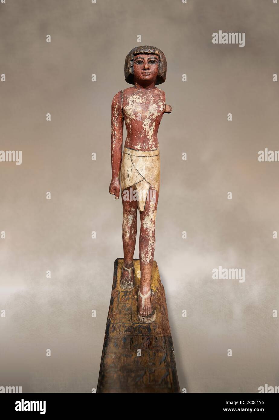 Ancienne statue en bois égyptien, Royaume du milieu (1980-1700 av. J.-C.), tombe de Shimes, Asyut. Musée égyptien, Turin. Banque D'Images