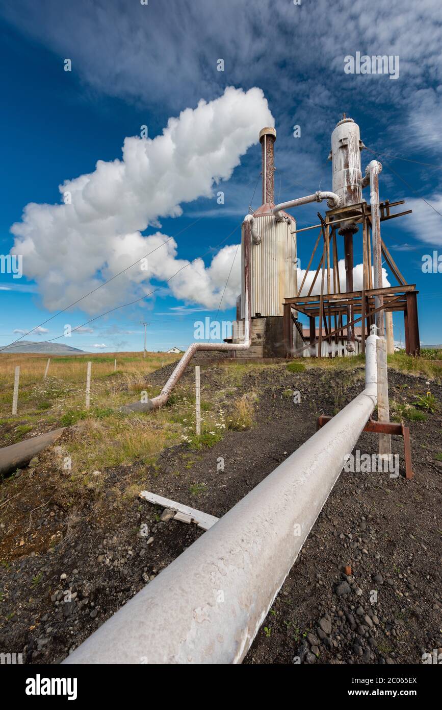 Production d'énergie géothermique, ferme près de Geysir, Islande Banque D'Images